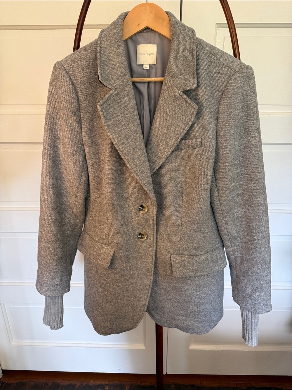 Favorite Daughter City Blazer Gray Wool Equestrian Ribbed Cuff Coat L